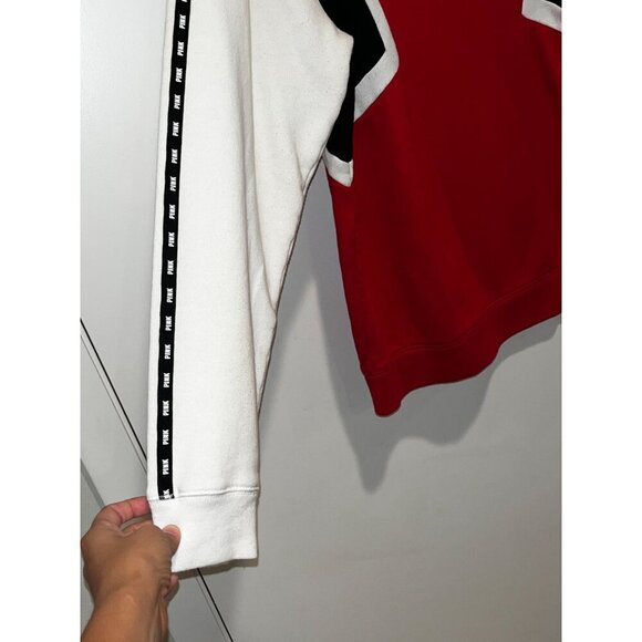 Pink Victorias Secret Red White Colorblock Long Sleeve Crewneck Women's Sweatshi - Picture 2 of 6